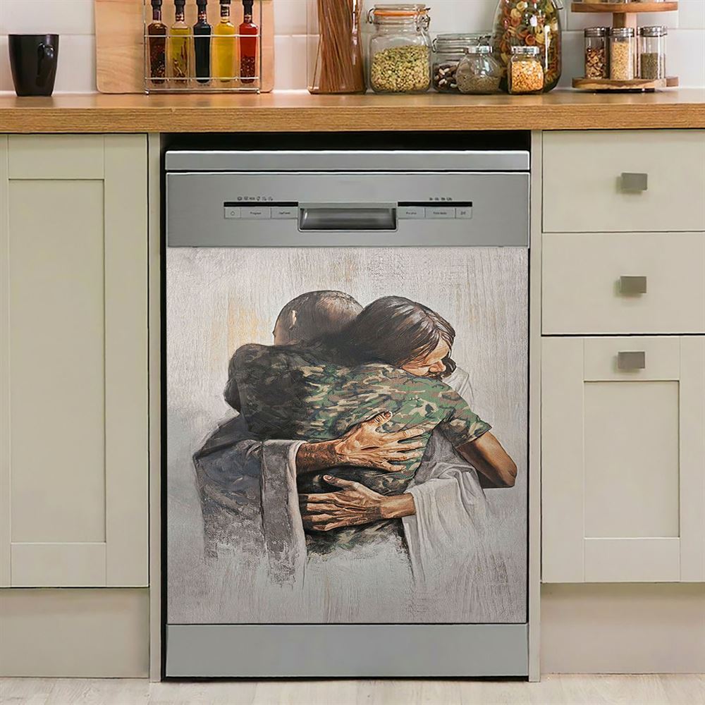 Jesus And American Soldiers Dishwasher Cover, Jesus Dishwasher Stickers, Christian Kitchen Decor