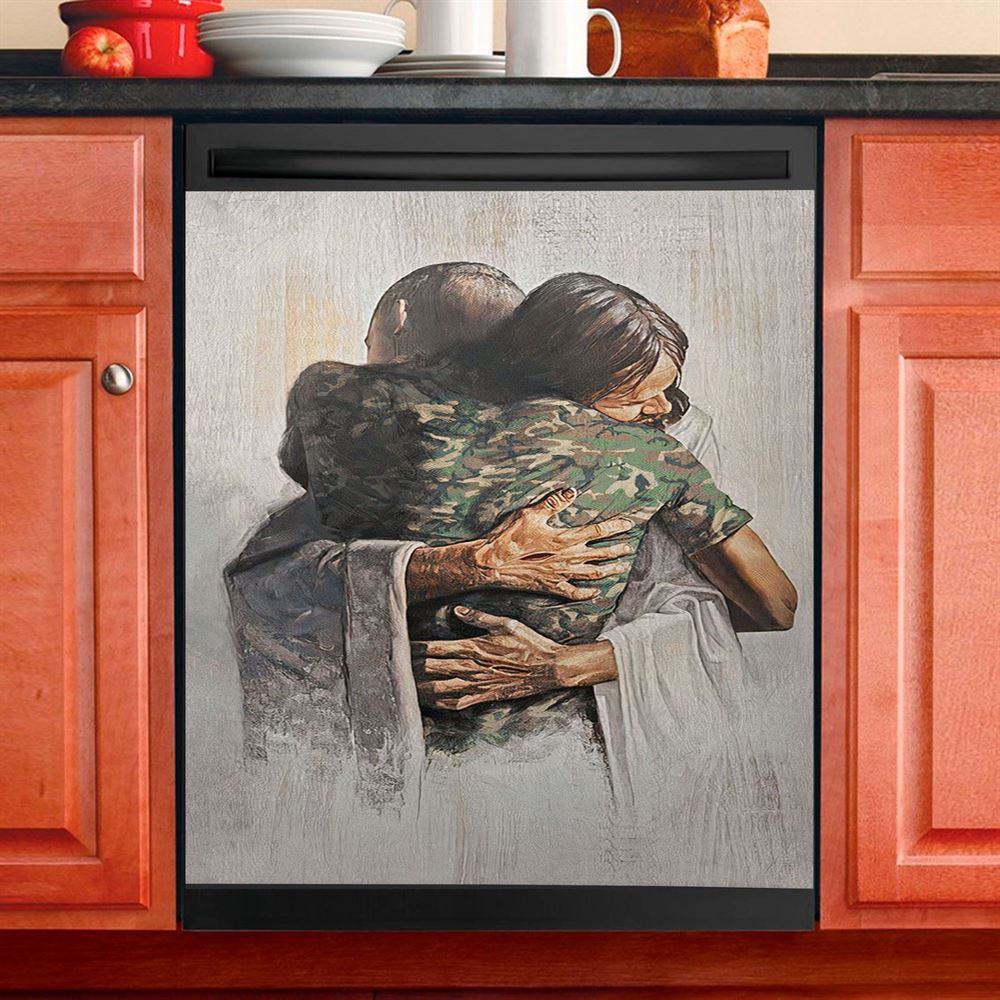 Jesus And American Soldiers Dishwasher Cover, Jesus Dishwasher Stickers, Christian Kitchen Decor