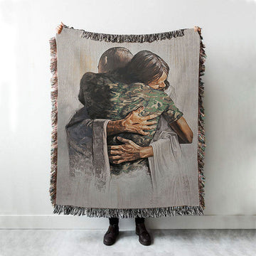Jesus And American Soldiers Woven Throw Blanket - Jesus Woven Blanket Pictures - Christian Woven Throw Blanket