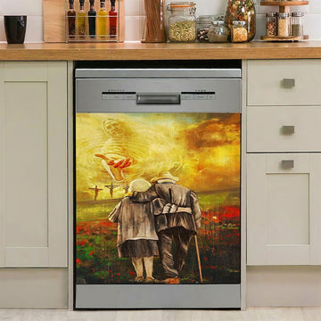 Jesus And An Old Couple Dishwasher Cover, Jesus Dishwasher Stickers, Christian Kitchen Decor