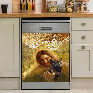 Jesus And Black Cat Dishwasher Cover, Bible Verse Dishwasher Stickers, Inspirational Kitchen Decor
