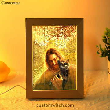 Jesus And Black Cat Frame Lamp Art - Bible Verse Wooden Lamp - Inspirational Art - Christian Home Decor