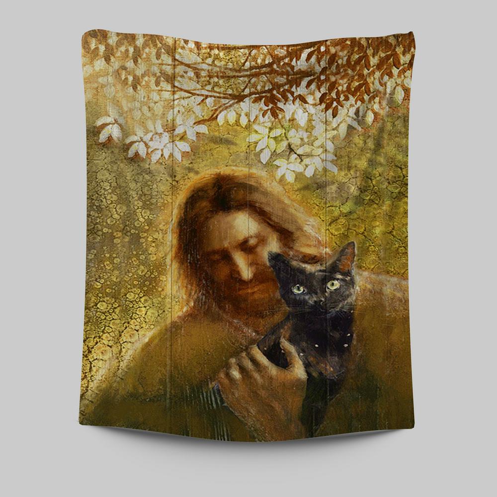 Jesus And Black Cat Tapestry Wall Art - Bible Verse Tapestry Art - Inspirational Art -  Christian Indoor Wall Tapestries