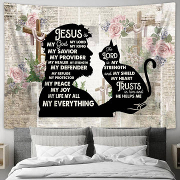 Jesus And Cat Tapestry Wall Art - Jesus Christ Tapestry - Christian Tapestry Prints