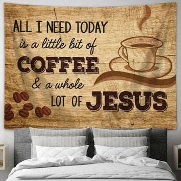 Jesus And Coffee Tapestry Wall Art - Christian Wall Art Decor - Christian Wall Decor
