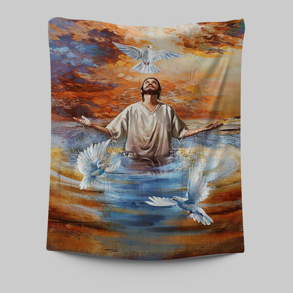 Jesus And Doves Baptism Tapestry Wall Art - Bible Verse Tapestry Art - Inspirational Art -  Christian Indoor Wall Tapestries