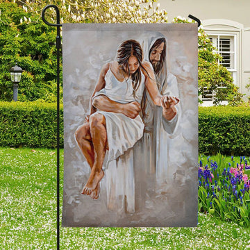 Jesus And Girl Flag, Christian&#39;s Flag, Garden Decor, Garden Flag Stand, Christian Flag, Scripture Flag, Garden Banner