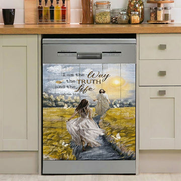 Jesus And Girl I Am The Way The Truth And The Life Dishwasher Cover, Christian Dishwasher Stickers, Bible Verse Kitchen Decor