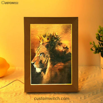 Jesus And King Lion Frame Lamp Art - Jesus Frame Lamp Pictures - Christian Night Light