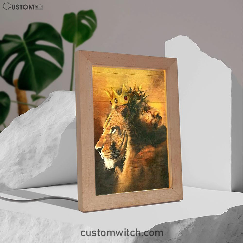 Jesus And King Lion Frame Lamp Art - Jesus Frame Lamp Pictures - Christian Night Light