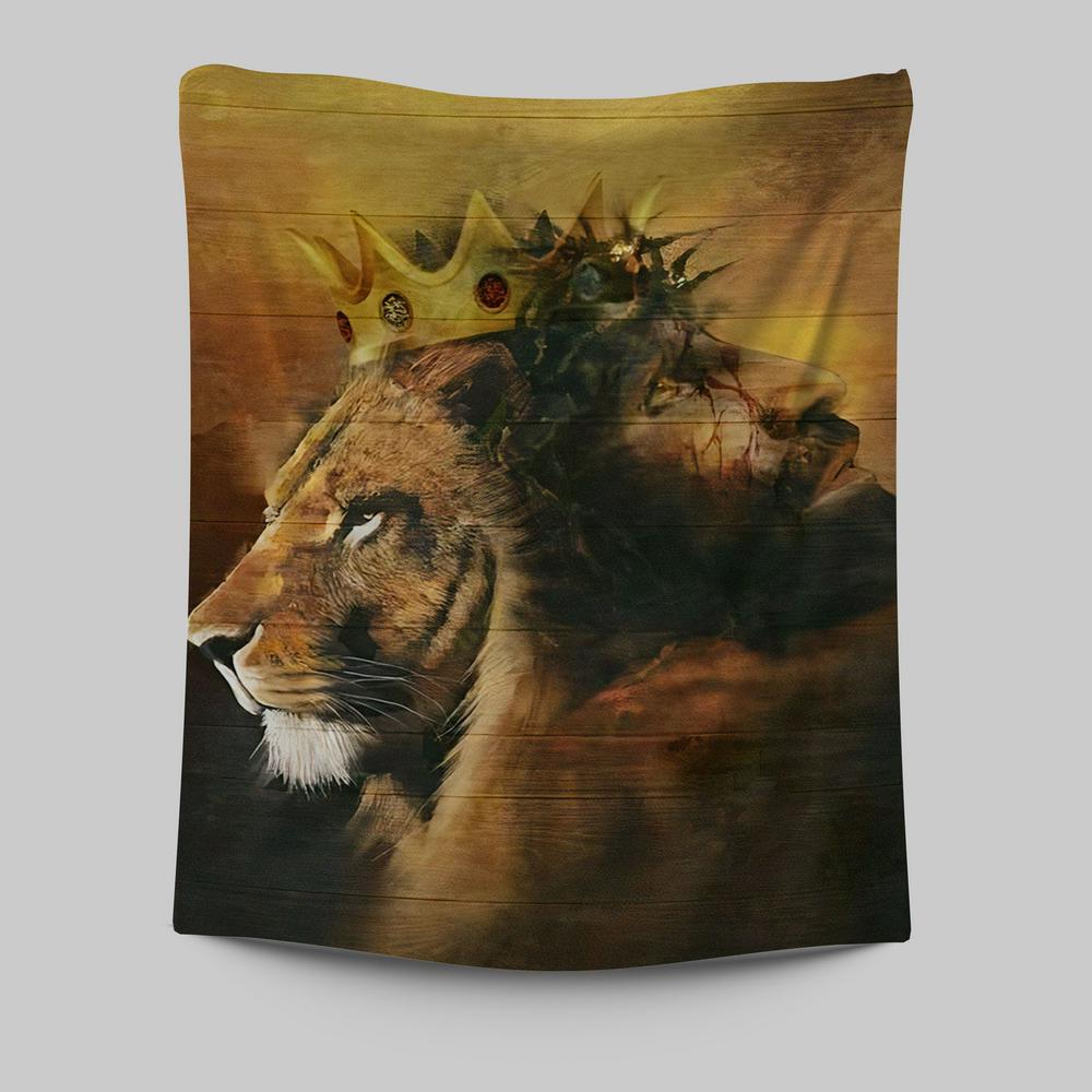Jesus And King Lion Tapestry Wall Art - Jesus Tapestry Pictures - Christian Tapestries Wall Art