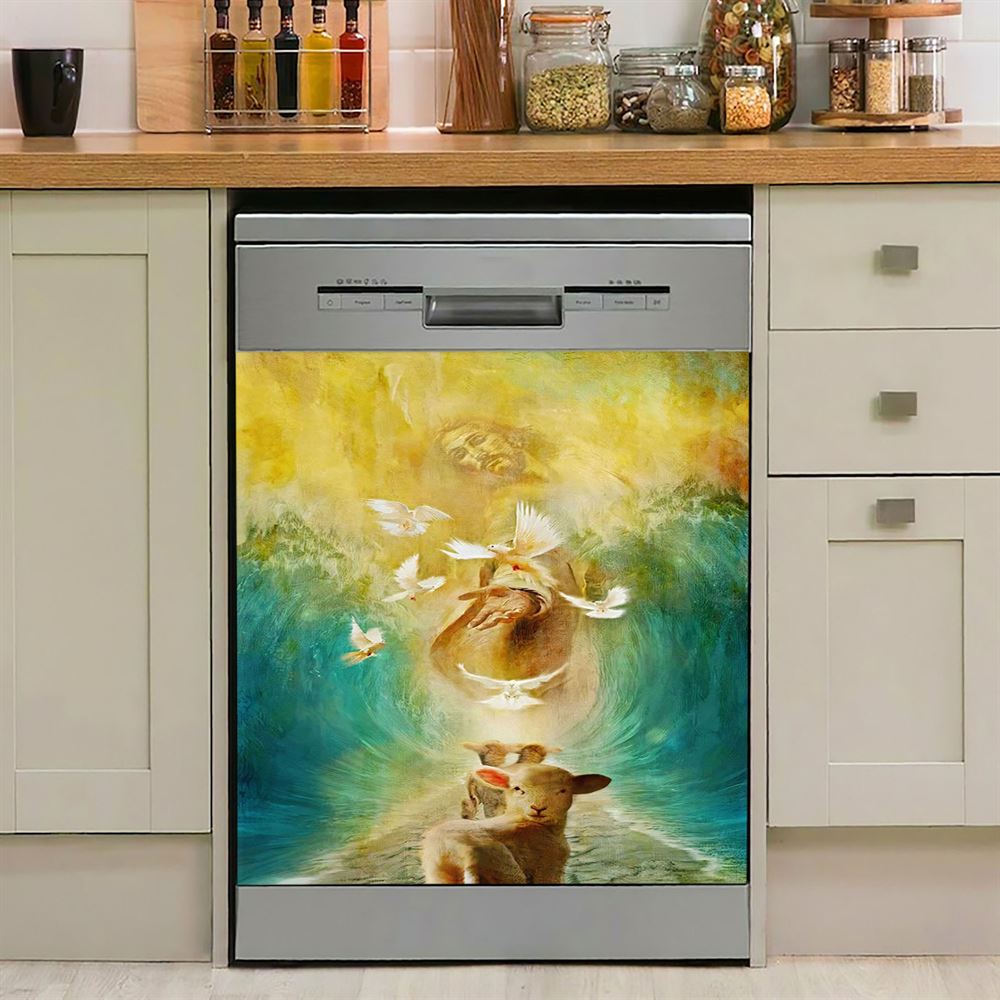Jesus And Lambs Dishwasher Cover, Jesus Dishwasher Stickers, Christian Kitchen Decor