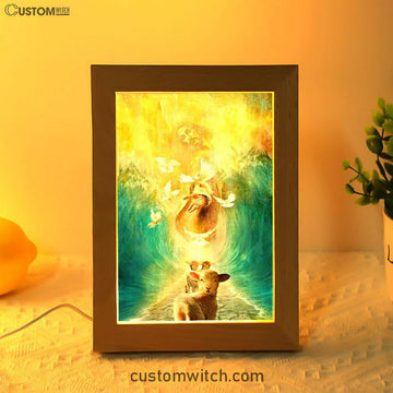 Jesus And Lambs Frame Lamp Art - Jesus Frame Lamp Pictures - Christian Night Light
