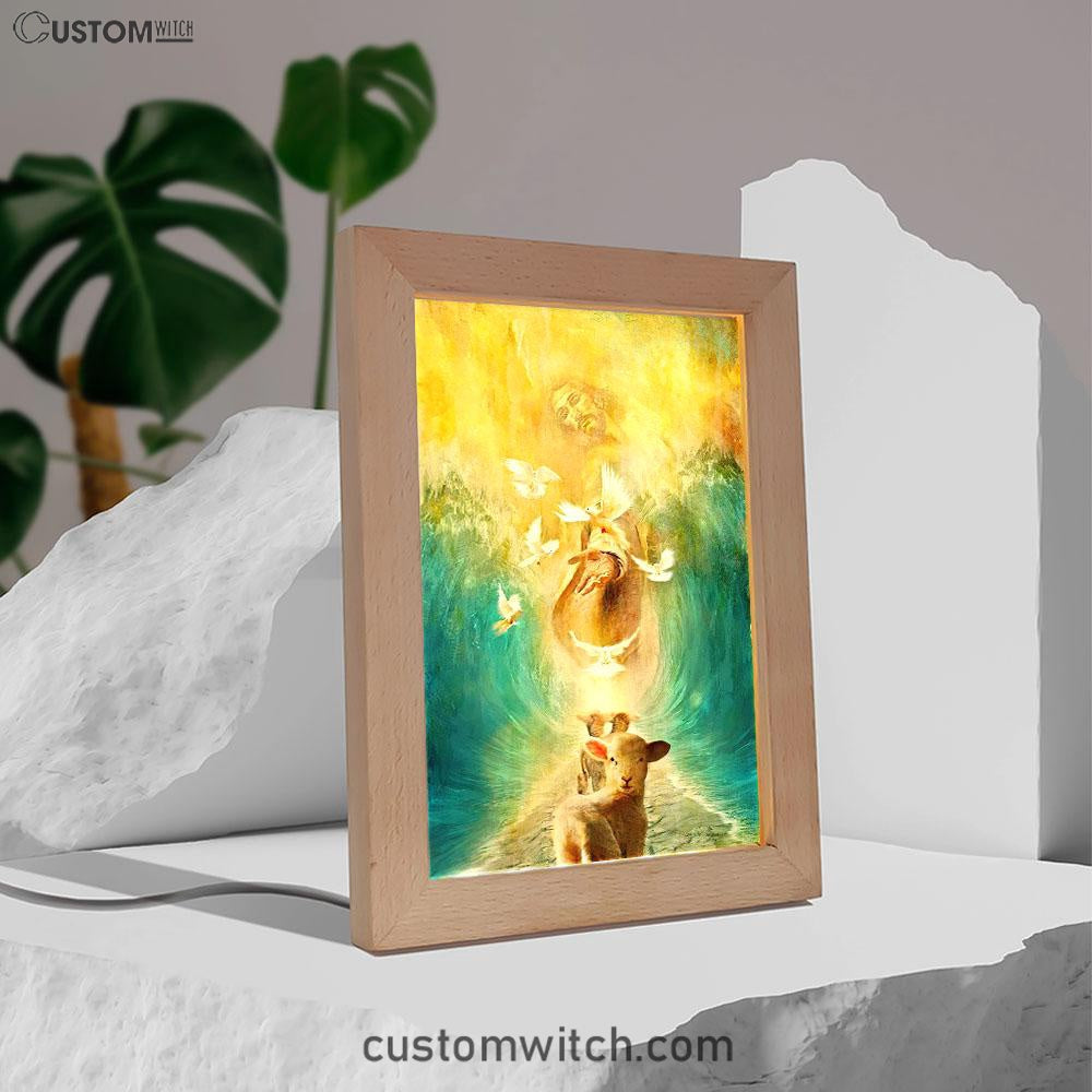 Jesus And Lambs Frame Lamp Art - Jesus Frame Lamp Pictures - Christian Night Light