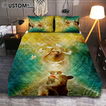 Jesus And Lambs Quilt Bedding Set Bedroom - Jesus Quilt Bedding Set Pictures - Christian Quilt Bedding Set Bedroom