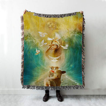 Jesus And Lambs Woven Throw Blanket - Jesus Woven Blanket Pictures - Christian Woven Throw Blanket