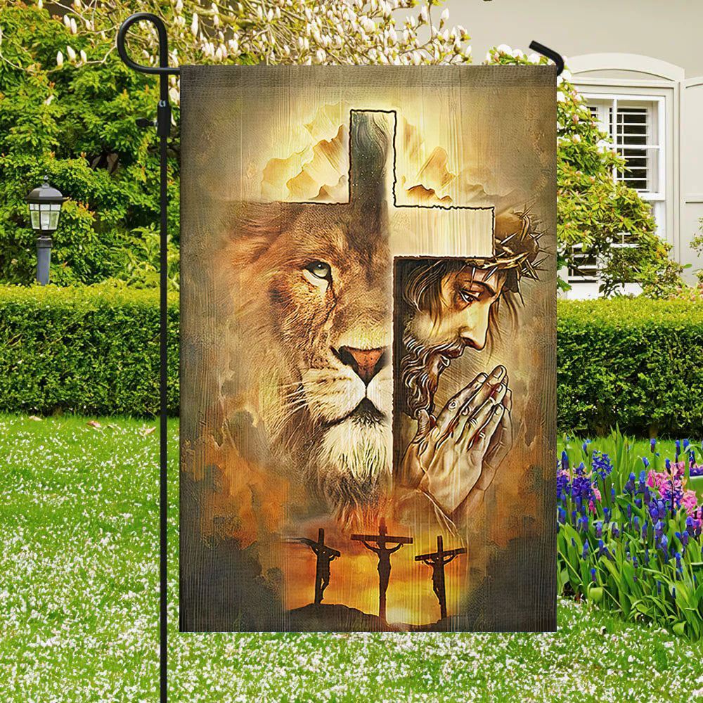 Jesus And Lion, Christian&#39;s Flag, Garden Decor, Garden Flag Stand, Christian Flag, Scripture Flag, Garden Banner
