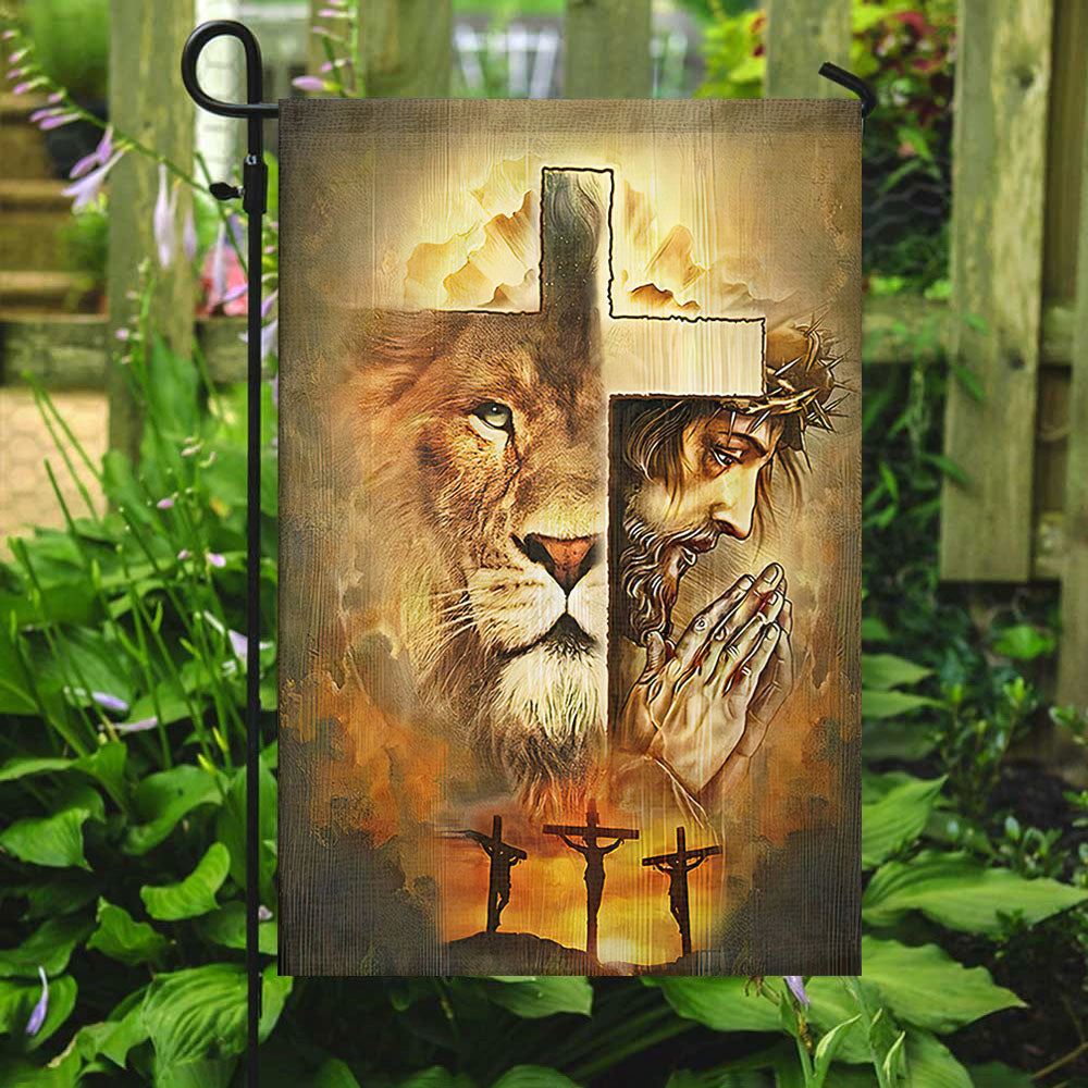 Jesus And Lion, Christian&#39;s Flag, Garden Decor, Garden Flag Stand, Christian Flag, Scripture Flag, Garden Banner
