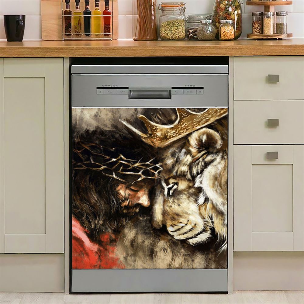 Jesus And Lion Dishwasher Cover, Jesus Christ Dishwasher Stickers, Christian Kitchen Decor