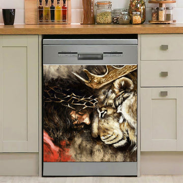 Jesus And Lion Dishwasher Cover, Jesus Christ Dishwasher Stickers, Christian Kitchen Decor