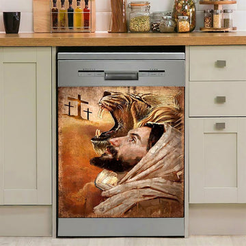 Jesus And Lion Dishwasher Cover, Jesus Dishwasher Stickers, Christian Kitchen Decor
