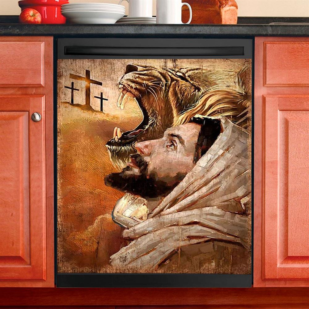 Jesus And Lion Dishwasher Cover, Jesus Dishwasher Stickers, Christian Kitchen Decor