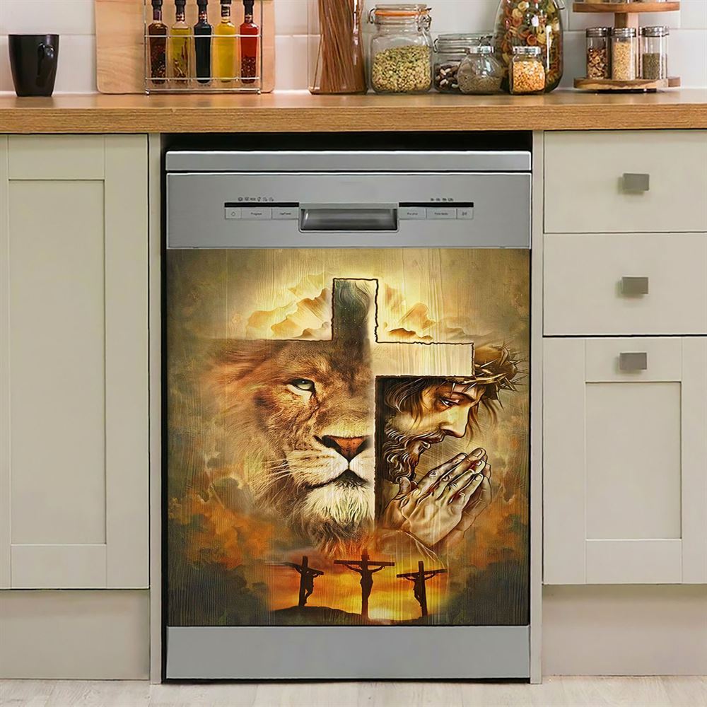 Jesus And Lion Dishwasher Cover, Lion Dishwasher Stickers, Christian Inspirational Kitchen Decor