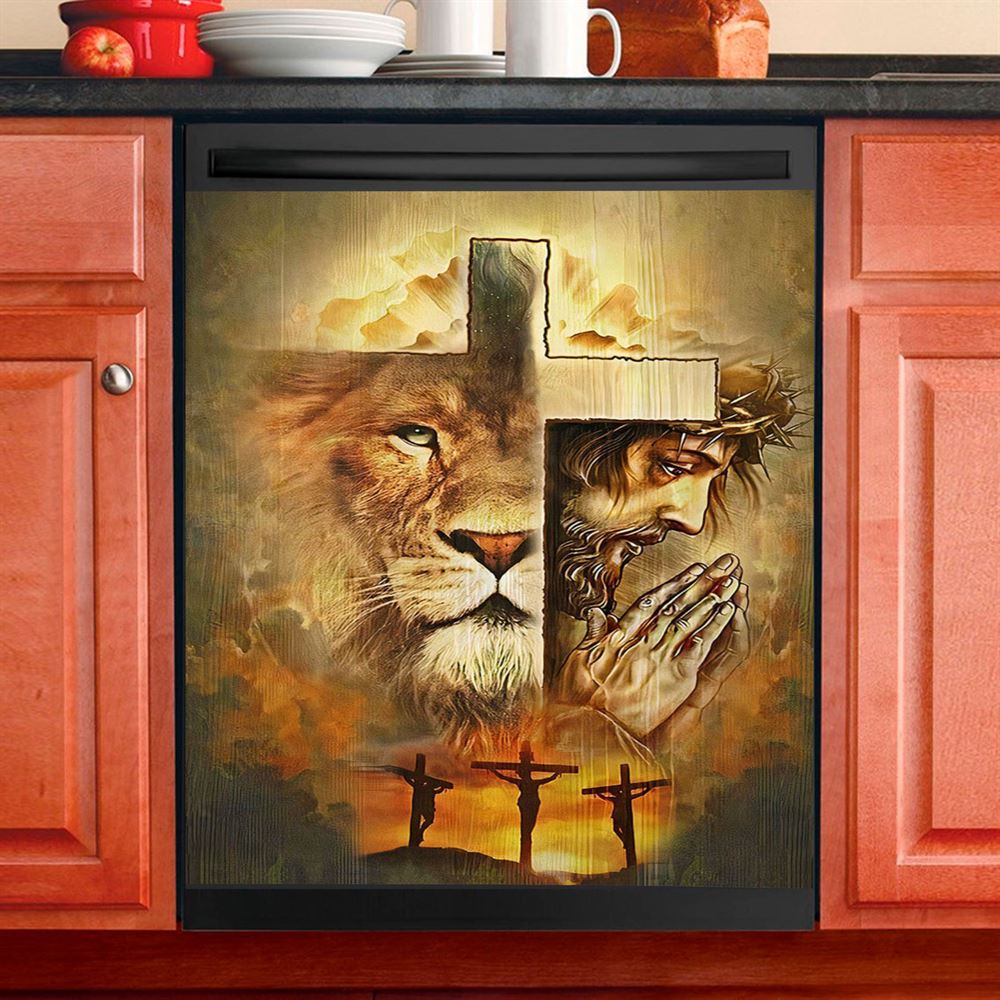 Jesus And Lion Dishwasher Cover, Lion Dishwasher Stickers, Christian Inspirational Kitchen Decor