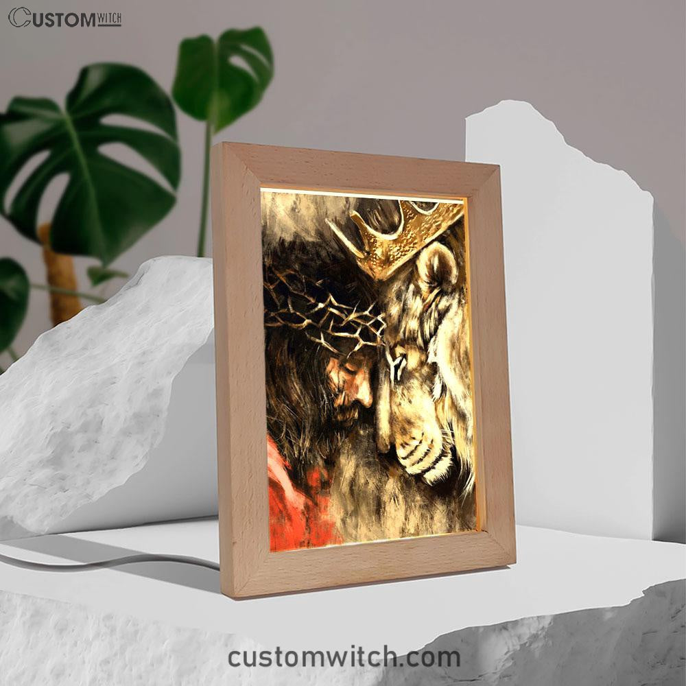 Jesus And Lion Frame Lamp Prints - Jesus Christ Frame Lamp Art - Christian Decor