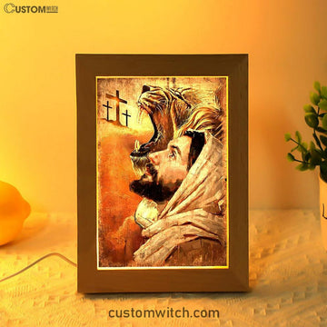 Jesus And Lion Frame Lamp Prints - Lion Frame Lamp Art - Christian Inspirational Frame Lamp