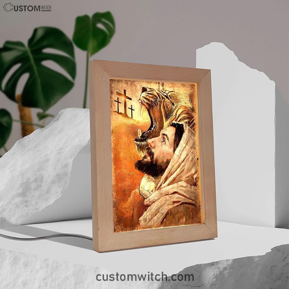 Jesus And Lion Frame Lamp Prints - Lion Frame Lamp Art - Christian Inspirational Frame Lamp