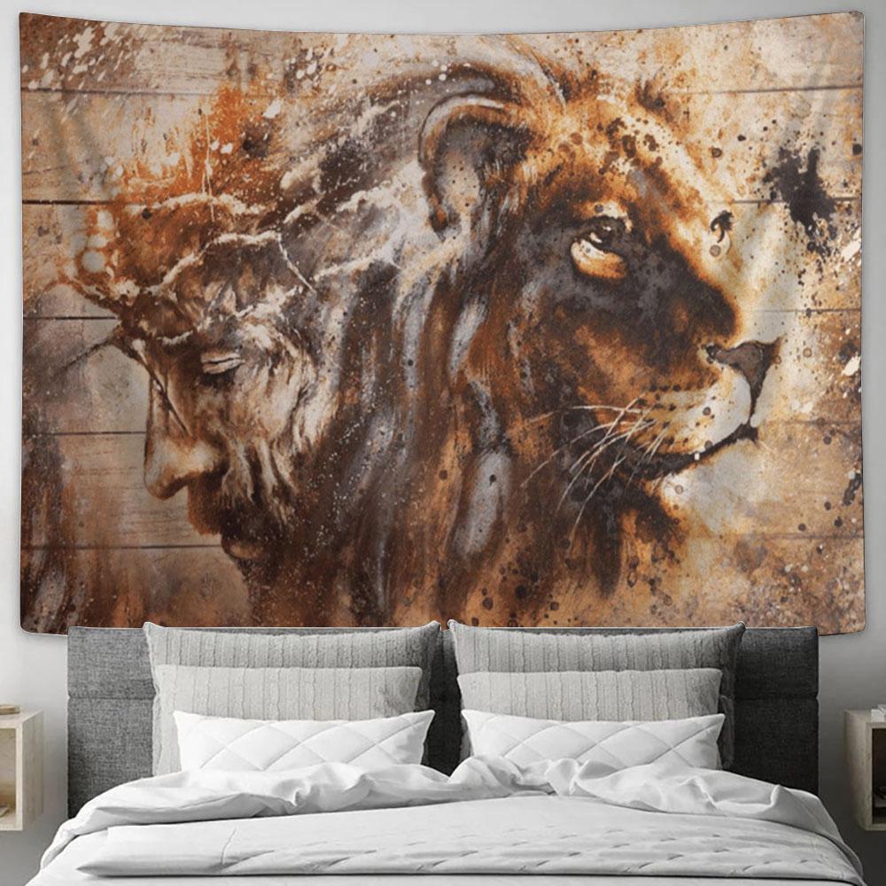 Jesus And Lion Large Tapestry - Christian Tapestry Prints - Religious Tapestry Art