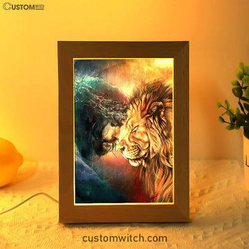 Jesus And Lion Of Judah Art Frame Lamp - Jesus Portrait Frame Lamp Prints - Christian Art