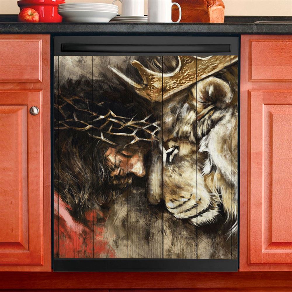 Jesus And Lion Of Judah Dishwasher Cover, Jesus Christ Dishwasher Stickers, Christian Kitchen Decor