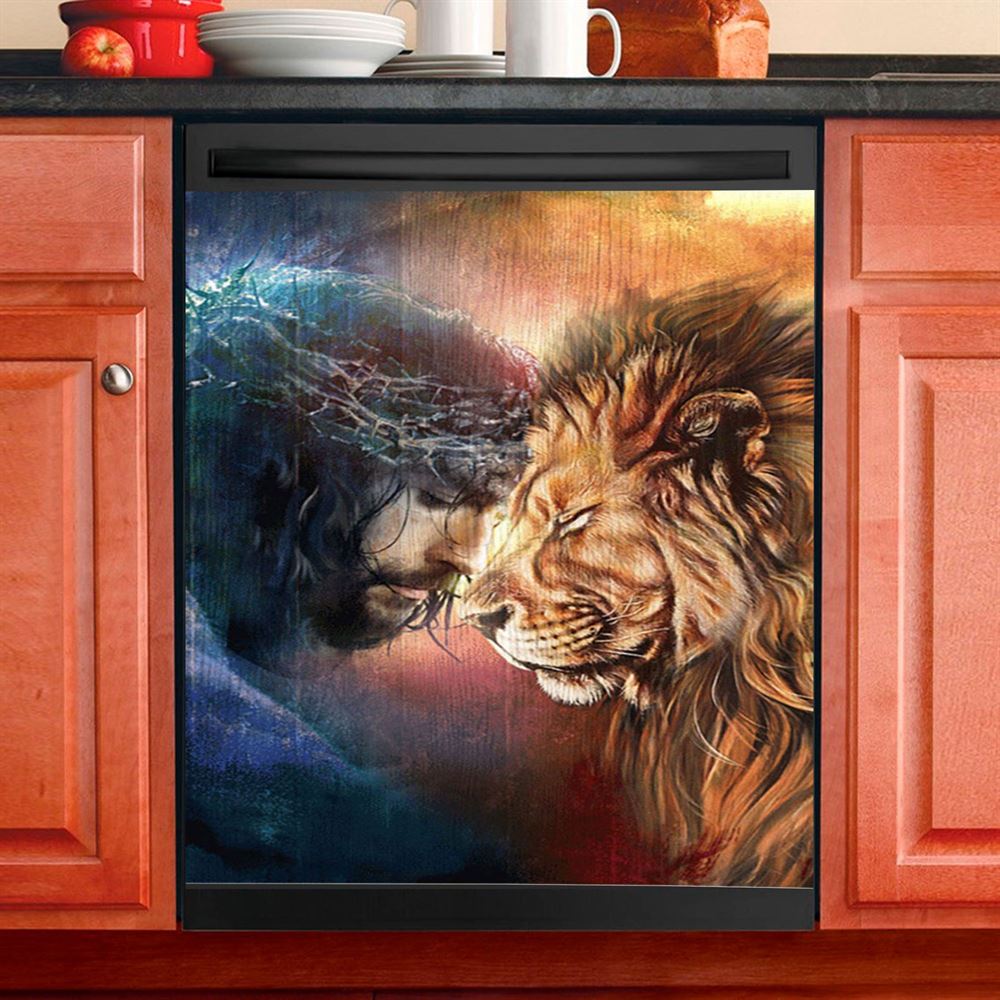Jesus And Lion Of Judah Dishwasher Cover, Jesus Portrait Dishwasher Stickers, Christian Kitchen Decor