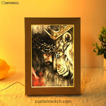 Jesus And Lion Of Judah Frame Lamp Prints - Jesus Christ Frame Lamp Art - Christian Decor