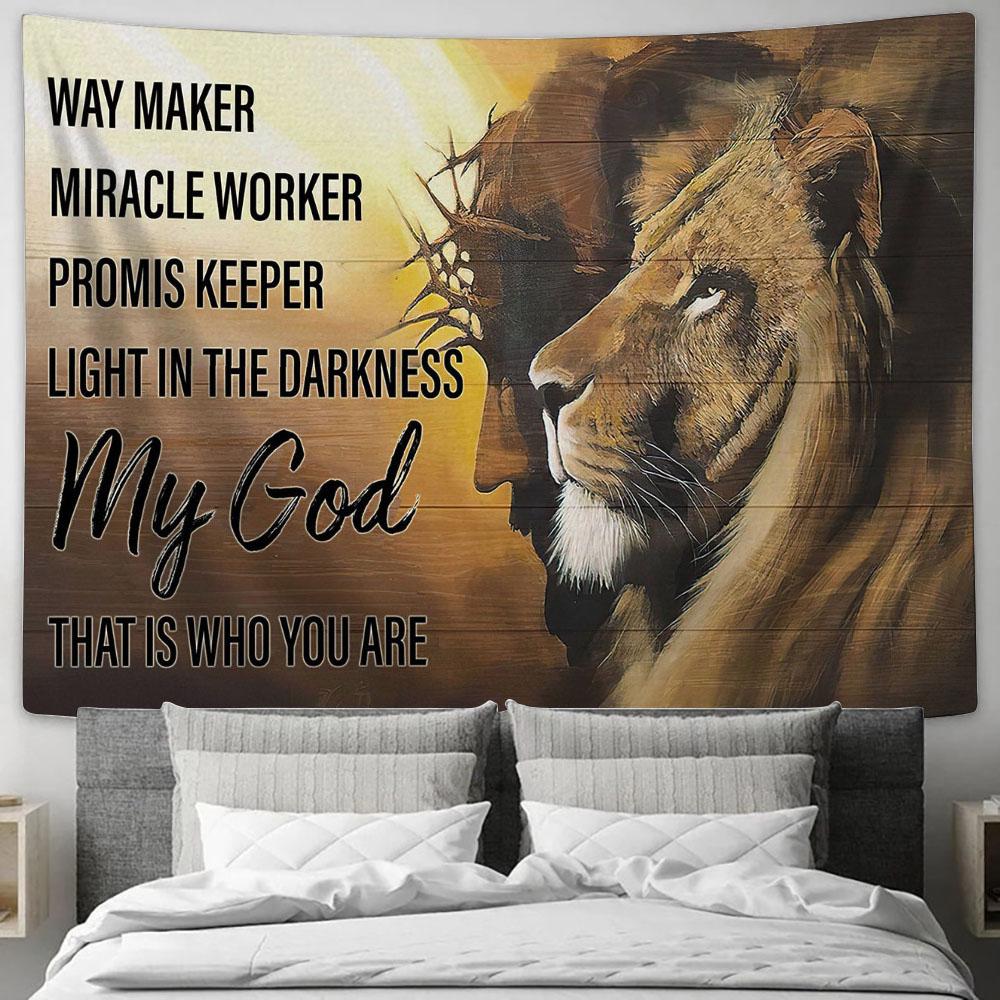 Jesus And Lion Picture - My God That Is Who You Are Tapestry Wall Art - Jesus Christ Tapestry - Christian Tapestry Prints