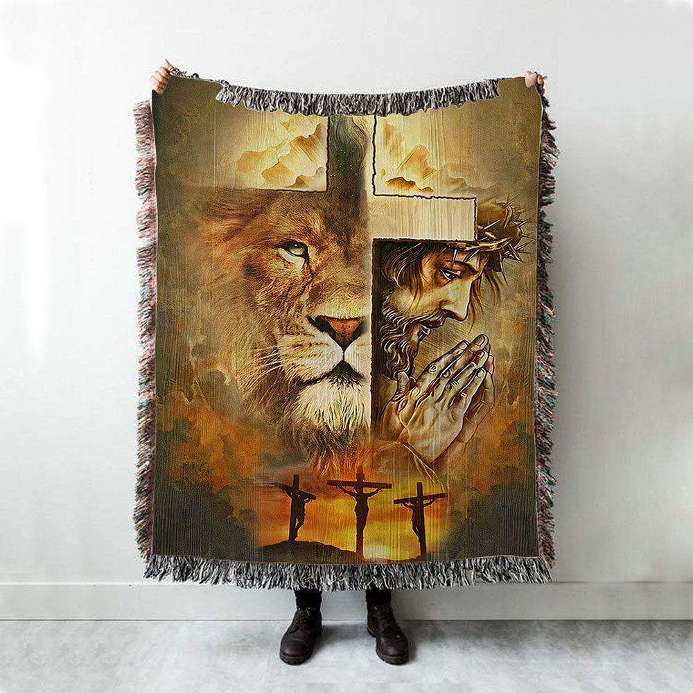 Jesus And Lion Woven Throw Blanket - Jesus Woven Blanket Pictures - Christian Woven Throw Blanket
