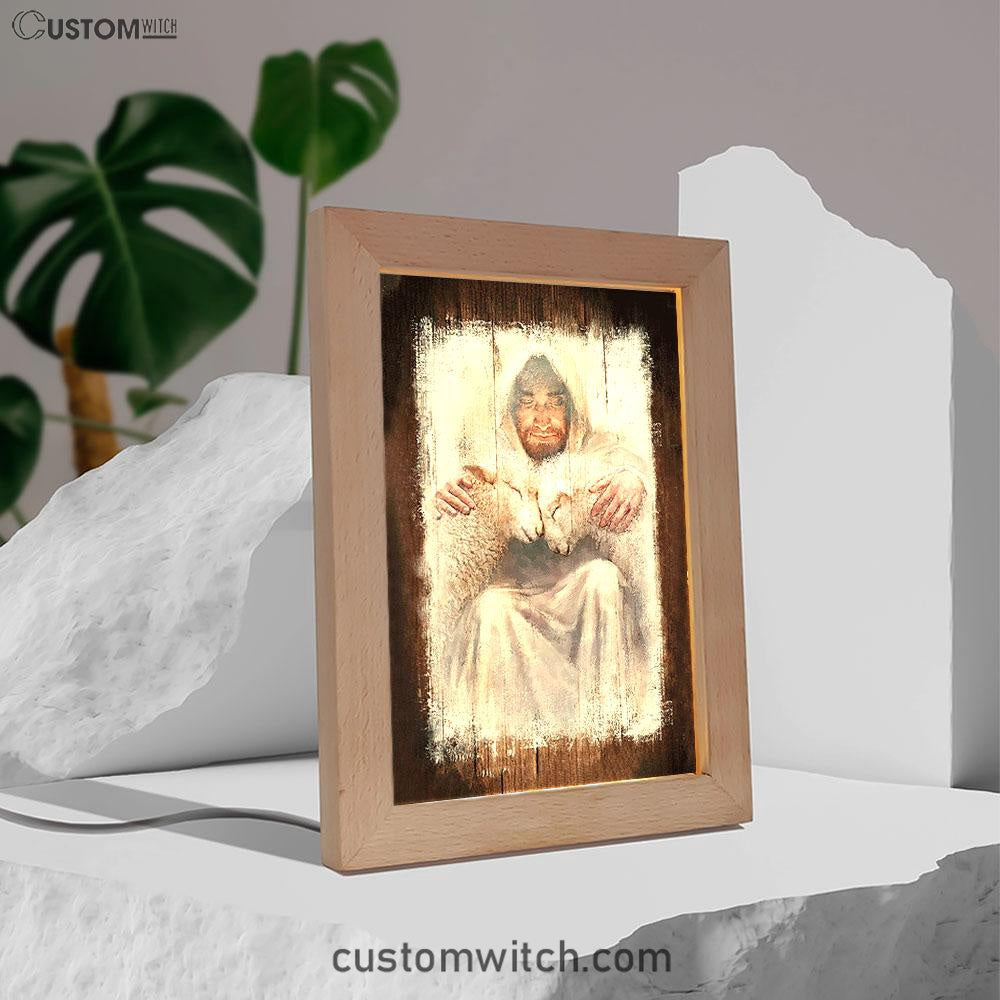 Jesus And The Lambs Art Frame Lamp - Jesus Portrait Frame Lamp Prints - Christian Art