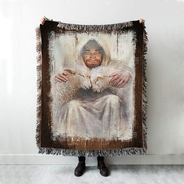 Jesus And The Lambs Throw Blanket Woven Blanket - Jesus Portrait Woven Blanket Prints - Christian Throw Blanket