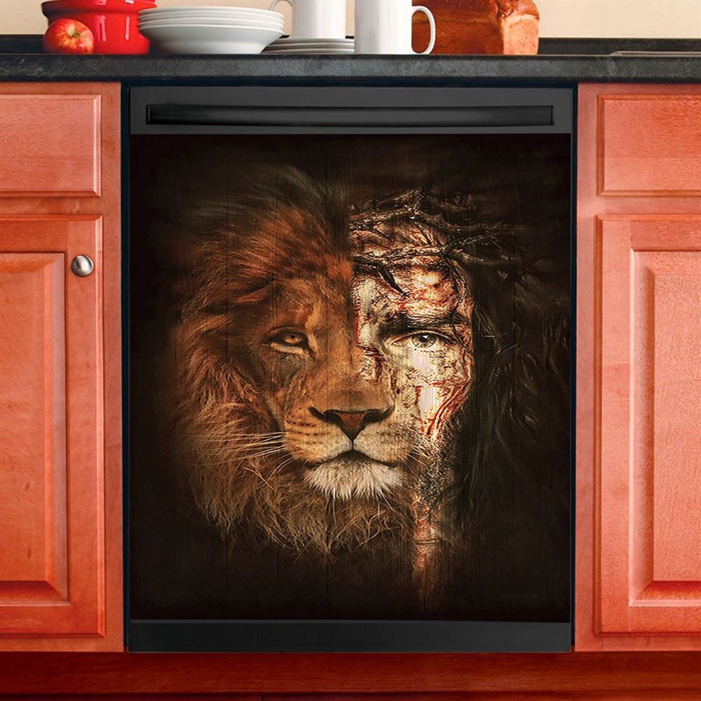 Jesus And The Lion Of Judah Dishwasher Cover, Christian Dishwasher Stickers, Religious Kitchen Decor