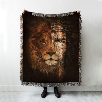 Jesus And The Lion Of Judah Woven Blanket - Christian Throw Blanket - Religious Home Decor