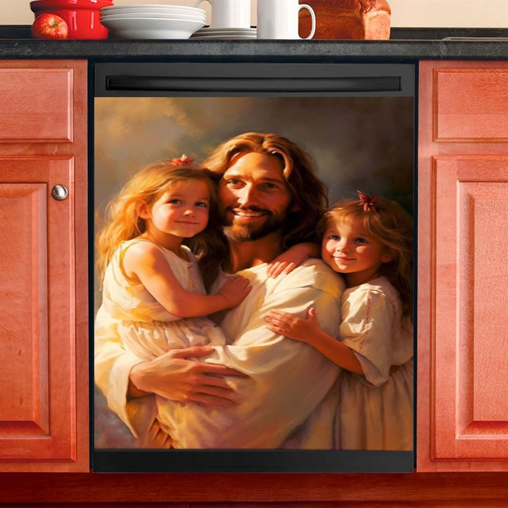 Jesus And Two Little Girls Dishwasher Cover, Jesus Dishwasher Stickers, Christian Kitchen Decor