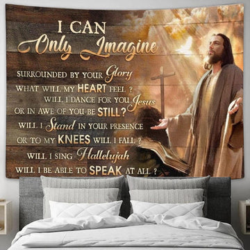 Jesus Antique Bible Cross I Can Only Imagine Tapestry, Tapestries for Living Room Bedroom
