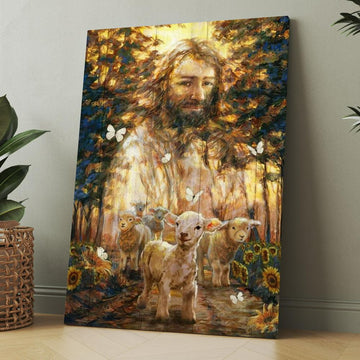 Jesus Artwork, Magic Forest, Little Lamb Painting Canvas, Christmas Gift for Christian