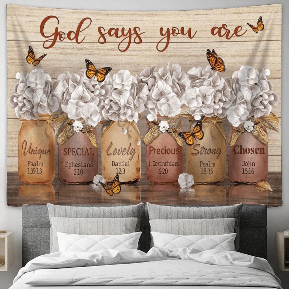 Jesus Beautiful Flower - God Says You Are Tapestry, Tapestries for Living Room Bedroom