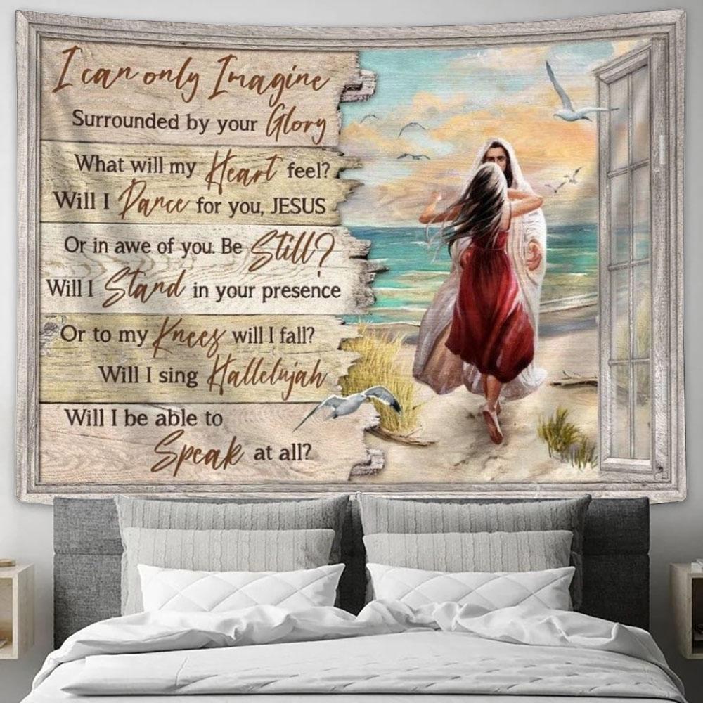 Jesus Beautiful Girl Beach Scene I Can Only Imagine Tapestry, Tapestries for Living Room Bedroom