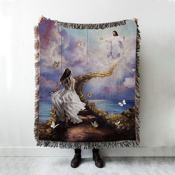 Jesus Beautiful Girl Path To Heaven Woven Blanket - Christian Throw Blanket - Religious Home Decor
