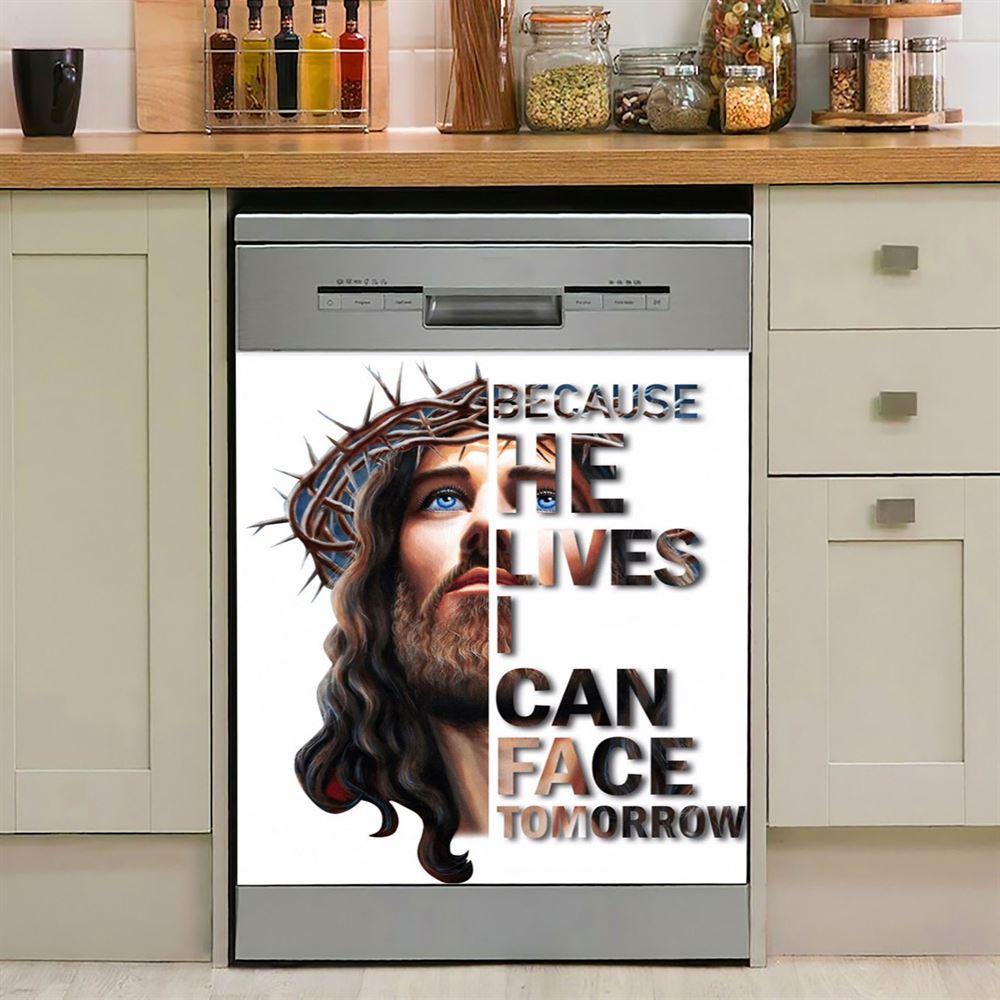 Jesus Because He Lives I Can Face Tomorrow Dishwasher Cover, Jesus Christ Dishwasher Stickers, Christian Kitchen Decor