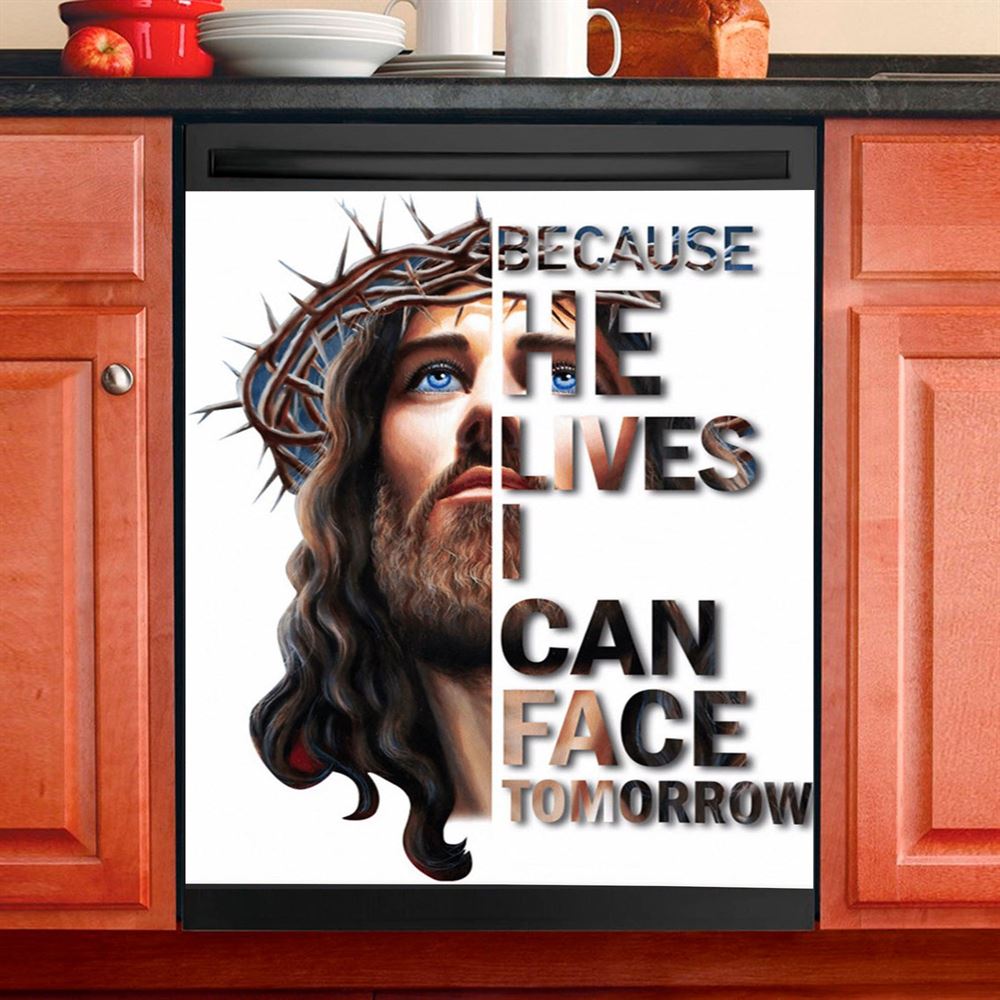 Jesus Because He Lives I Can Face Tomorrow Dishwasher Cover, Jesus Christ Dishwasher Stickers, Christian Kitchen Decor